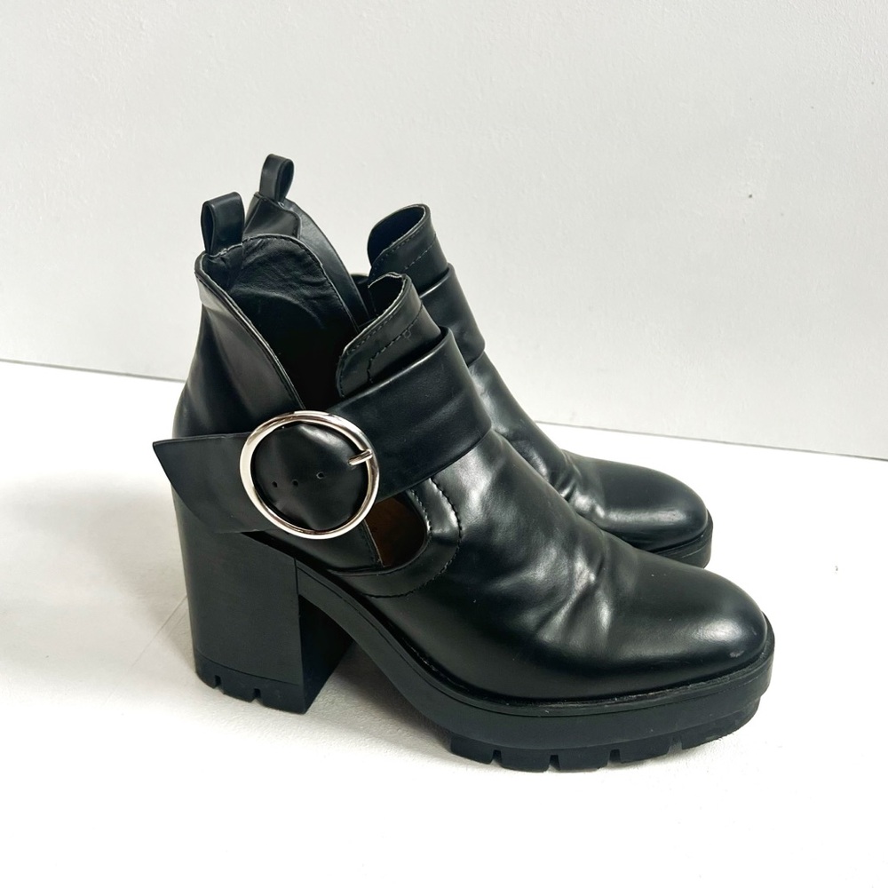 Zara | Chunky Black Cutout Ankle Boots